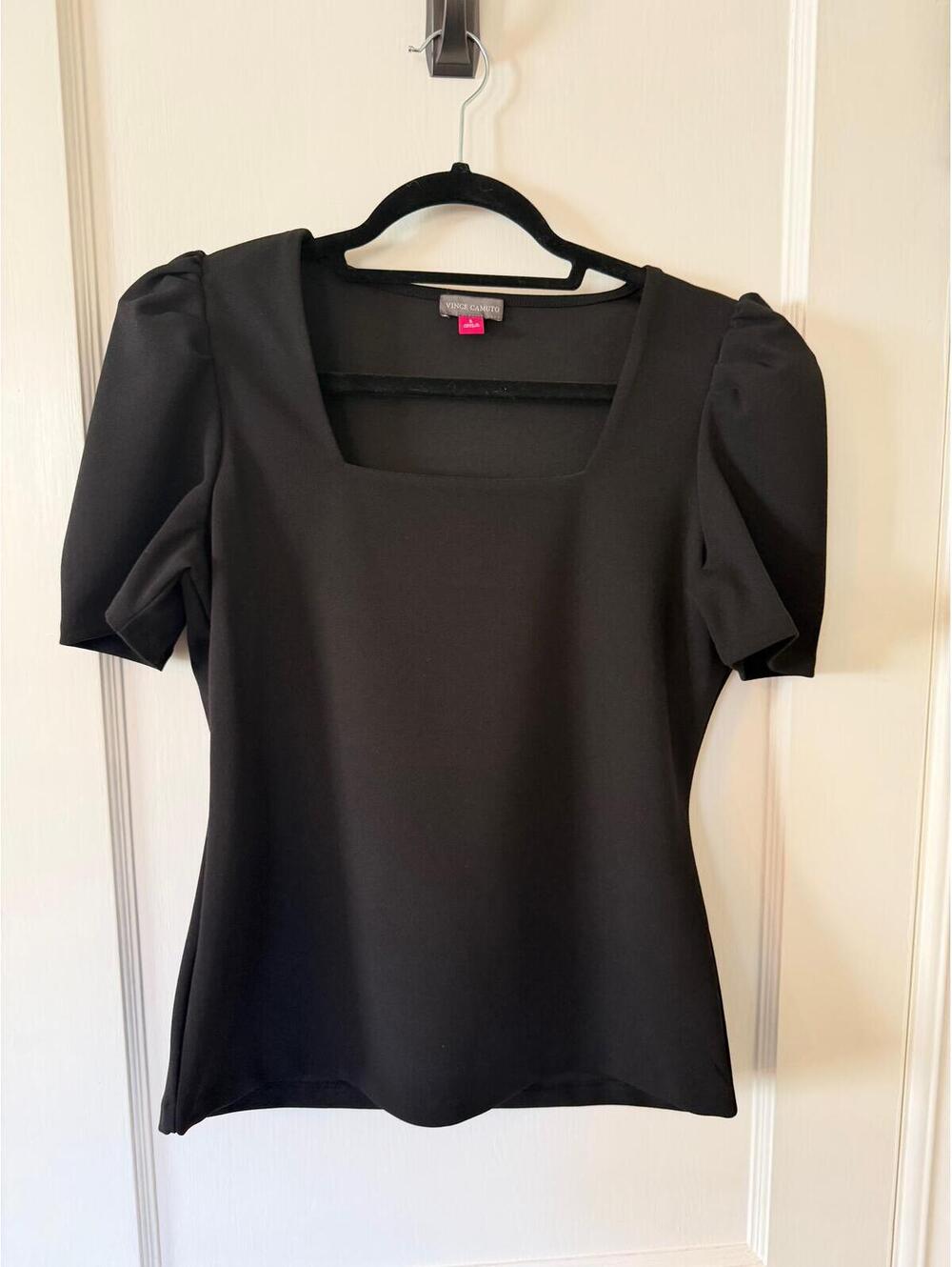 Vince Camuto Black Puff Sleeve Square Neck Top Size S